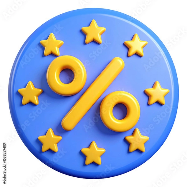 Obraz Discount symbol featuring a percentage sign surrounded by stars in vibrant colors. cut out. transparent background