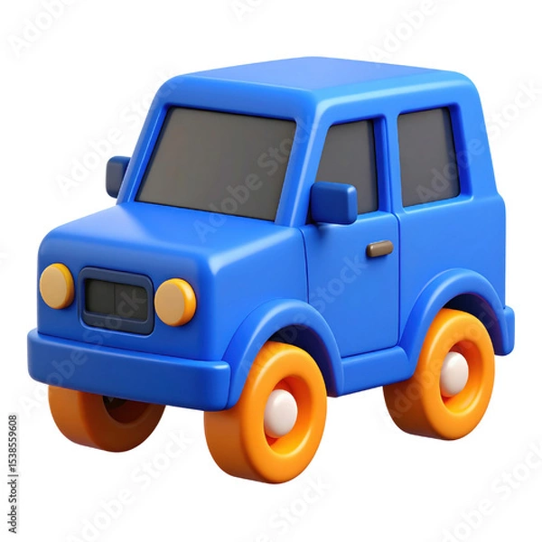 Obraz A colorful toy car with a blue body and orange wheels, designed for children’s play. cut out. transparent background