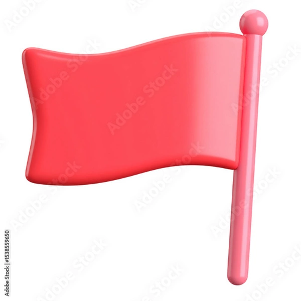 Obraz A vibrant red flag with a smooth texture and a rounded pole. cut out. transparent background
