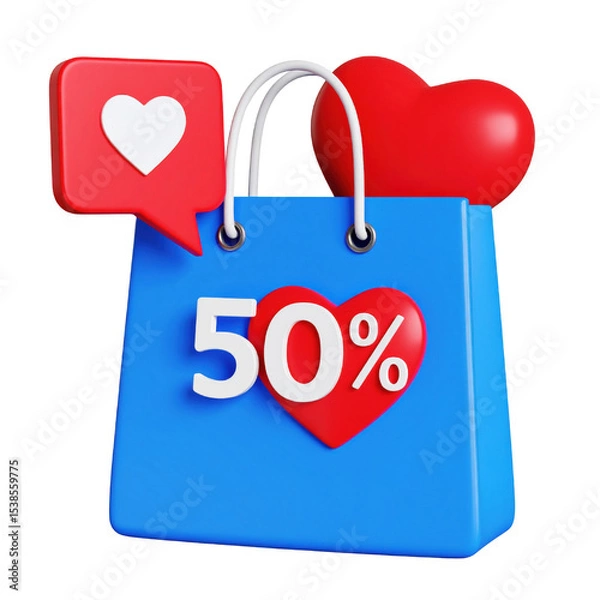 Obraz Shopping bag with hearts and a discount label. cut out. transparent background