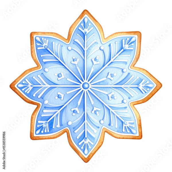 Obraz A decorative blue snowflake design with intricate patterns and a golden edge. cut out. transparent background