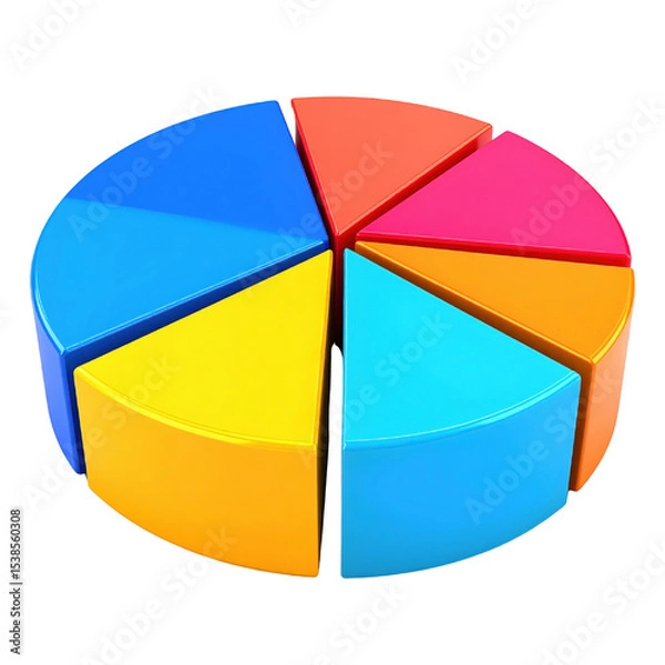 Obraz Colorful pie chart representation with segments in various vibrant colors. cut out. transparent background