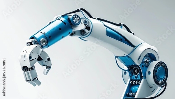 Fototapeta robotic arm 3d on white background. Mechanical hand. Industrial robot manipulator. Modern industrial technology