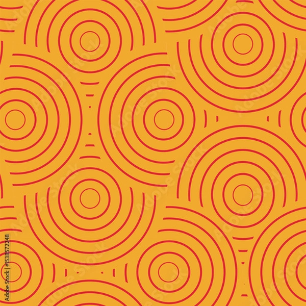 Fototapeta Retro overlapping circles in outline style seamless pattern on orange background. For wallpaper, home décor and fabric