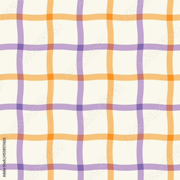 Fototapeta Orange and Purple Plaid checkered Tartan with wavy lines seamless pattern on white. For Halloween and Autumn print, fabric and textile