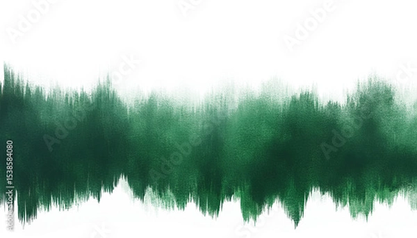 Fototapeta Vertical green watercolor brushstroke texture forming jagged forest silhouette isolated on transparent background, png