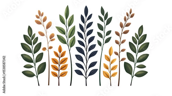 Fototapeta Mixed leaf vector illustration bundle in fall and evergreen colors on isolated transparent background, png