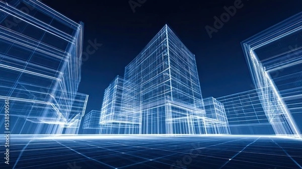 Fototapeta Abstract architectural blueprint of a modern city skyline