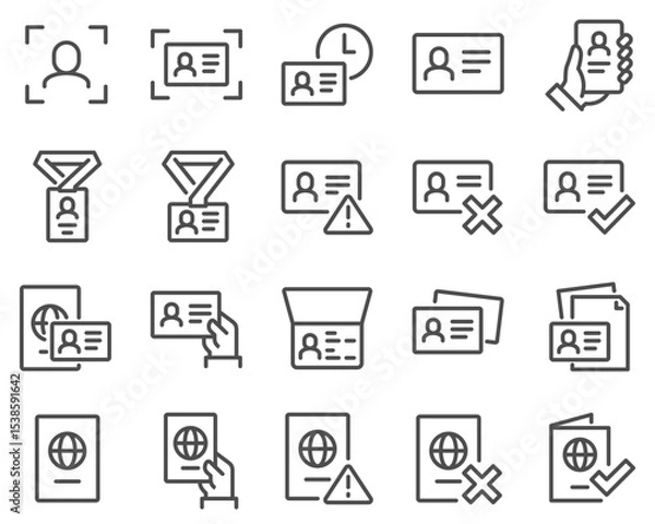 Fototapeta Simple Set of ID and Verification Related Vector Line Icons. Contains such Icons as Passport, Driving License, Legal documents and more.