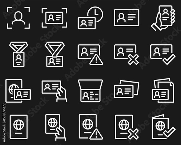 Fototapeta Simple Set of ID and Verification Related Vector Line Icons. Contains such Icons as Passport, Driving License, Legal documents and more.