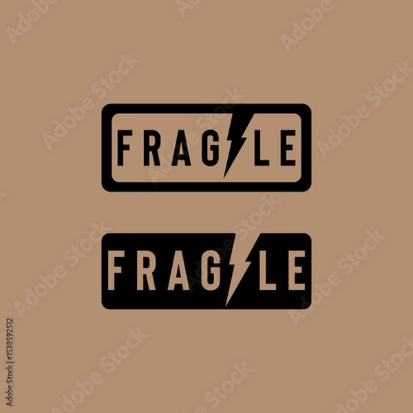 Fototapeta Vector illustration of a broken box symbol with text FRAGILE indicating fragile contents and easily breakable and must be handled with care