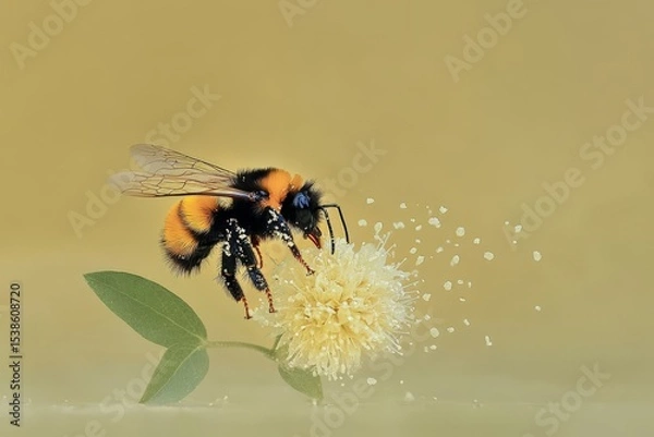 Obraz Close-up of bumblebee pollinating white flower in vibrant nature scene