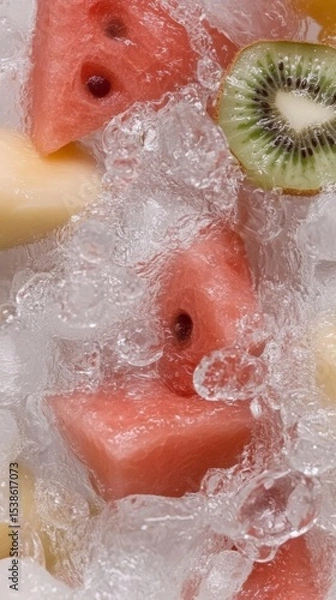 Obraz Refreshing ice-covered fruit assortment with watermelon and kiwi