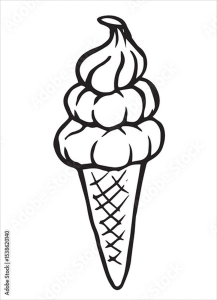 Fototapeta Ice cream in a waffle cone. vector doodle illustration