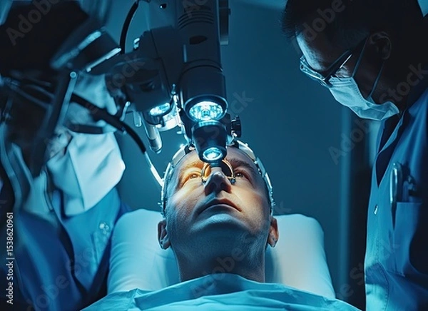 Obraz Neurosurgery A team of surgeons performs a complex brain operation using advanced medical technology.