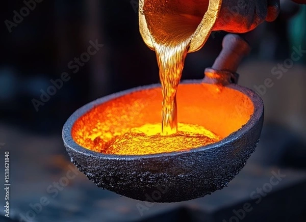 Obraz Molten metal pouring into a crucible.