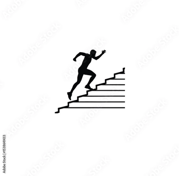 Fototapeta man running upstairs silhouette on white background