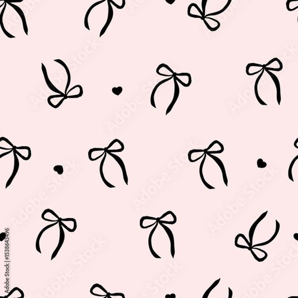 Fototapeta Seamless pattern with black bow knots. Elegance print design. Trendy hair braiding accessory on pink background. Vector illustration for wrapping paper, packaging, fabric, wallpaper, phone case etc.