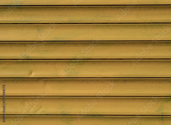 Obraz Yellow metal siding texture with horizontal panels and subtle dents. Industrial surface ideal for backgrounds, architecture, and construction-themed projects