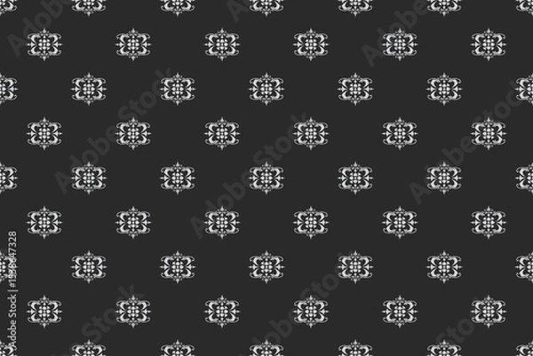 Fototapeta Elegant damask seamless pattern dark background silver floral design