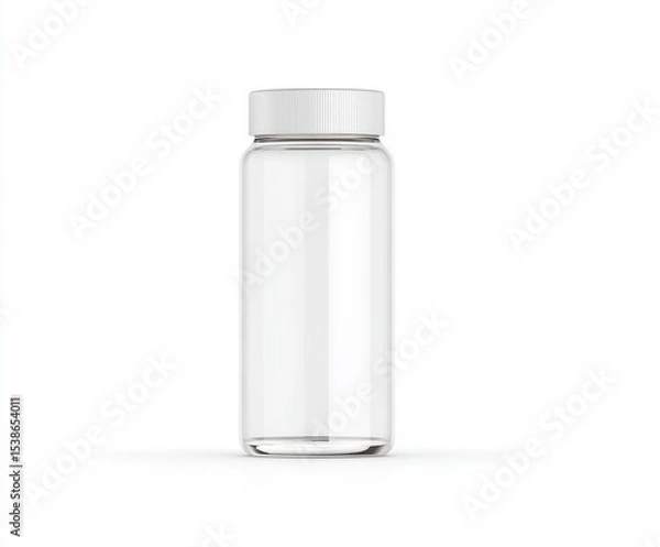 Obraz Empty transparent bottle with a white cap on a white background