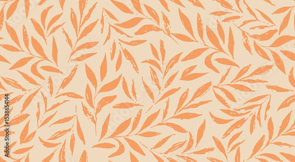 Fototapeta Seamless pattern with orange brush leaf background