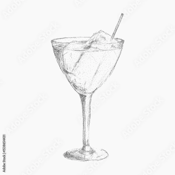 Fototapeta Hand drawn vector illustration of Italian style cocktail, drink with retro pop art stipple texture. Noisy gritty dot halftone effect, vintage ink sketch for classic cafe.