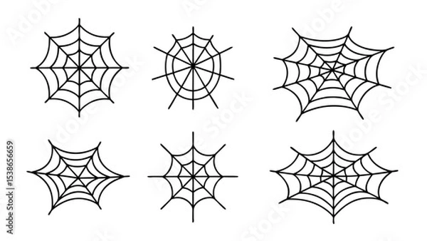 Fototapeta Spiderweb varieties set. Black mesh patterns with halloween party ornament.