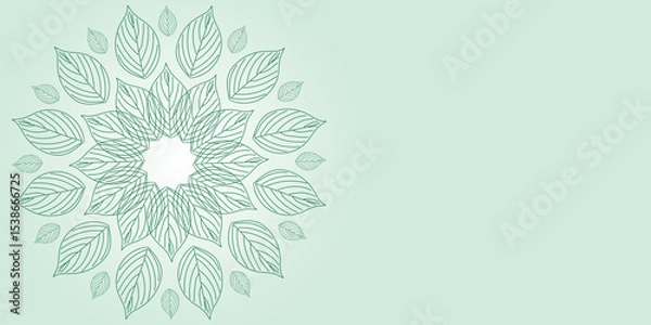 Obraz Decorative mandala of green leaves on a light green background.
