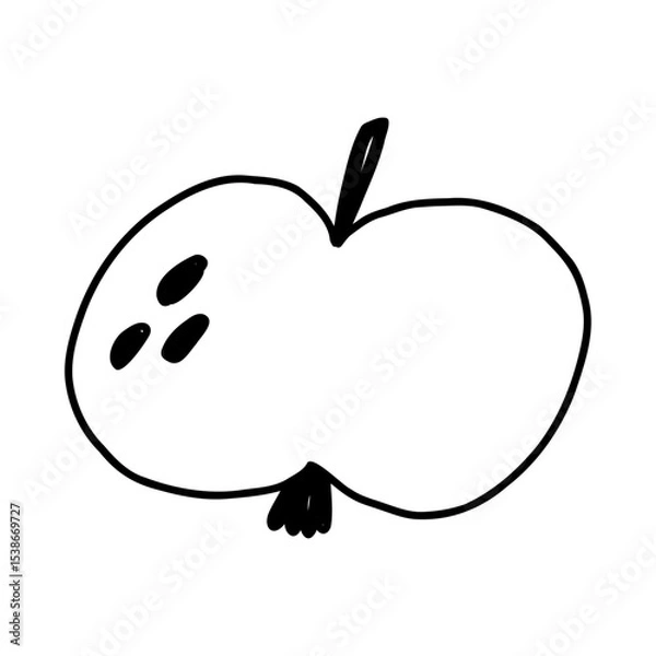 Fototapeta Apple in hand drawn doodle style, vector illustration isolated on white background. Cute cartoon fruit drawing.