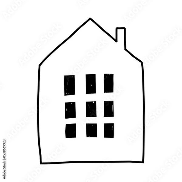 Fototapeta Hand drawn minimalist house outline drawing, vector illustration isolated on white background. Cute doodle of simple house.