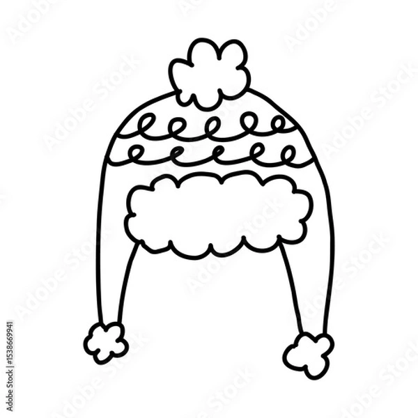 Fototapeta Warm winter hat cartoon doodle vector illustration isolated on white background. Hand drawn winter headdress outline.