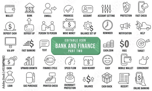Fototapeta Editable Banking and Finance Line Icon Set,part two