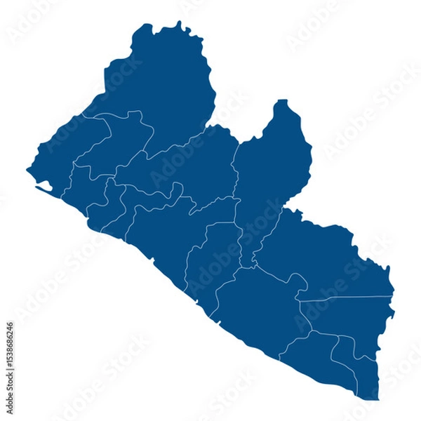 Fototapeta Liberia map in region administrator. Map of Liberia region administrator in blue color