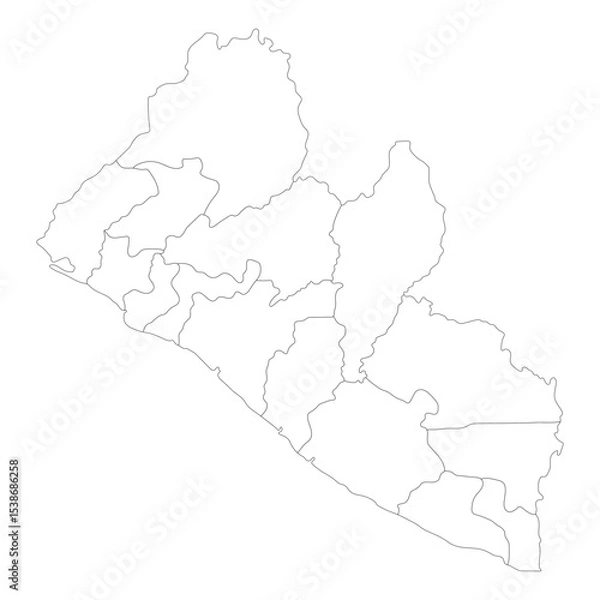 Fototapeta Liberia map in region administrator. Map of Liberia region administrator in white color