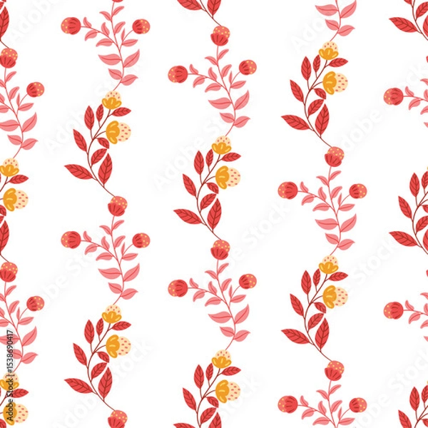 Obraz Seamless vector pattern with bright abstract flowers in folk art style on a white background. Perfect for textiles, wallpapers, wrapping paper, and vibrant surface design projects.