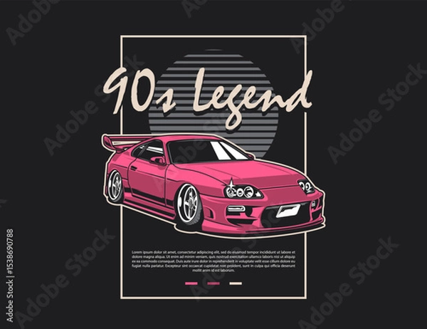 Fototapeta 90s legend car image vector design with background and text idea