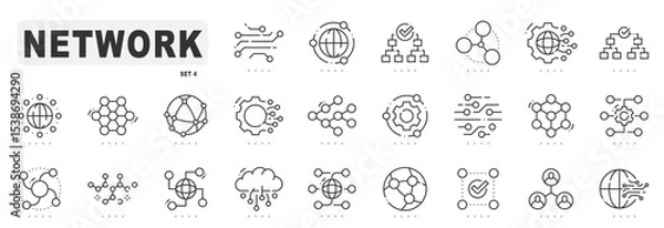 Fototapeta Network related line icons. Connect, group, link, net, team etc. Editable stroke