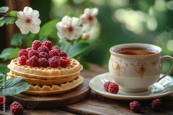 Fototapeta A Floral Breakfast Affair. Generative AI