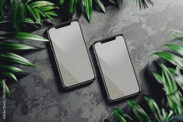 Fototapeta Clear Pixel Image of Changeable High Quality Two Phone Screen Mockups Design Templates