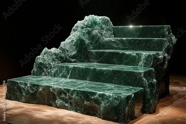 Fototapeta Glamour in green, shimmering steps to light. Generative AI