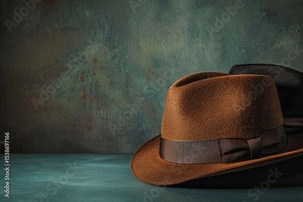 Fototapeta Detailed Color Picture of Fedora Hats in Studio Still Life