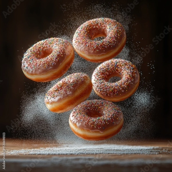 Fototapeta Donut blast, a sprinkle storm in motion. Generative AI