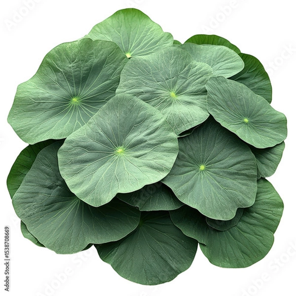 Fototapeta A bunch of green leaves are piled on top of each other. The leaves are all different sizes and shapes, but they all have a similar green color. Concept of abundance and growth