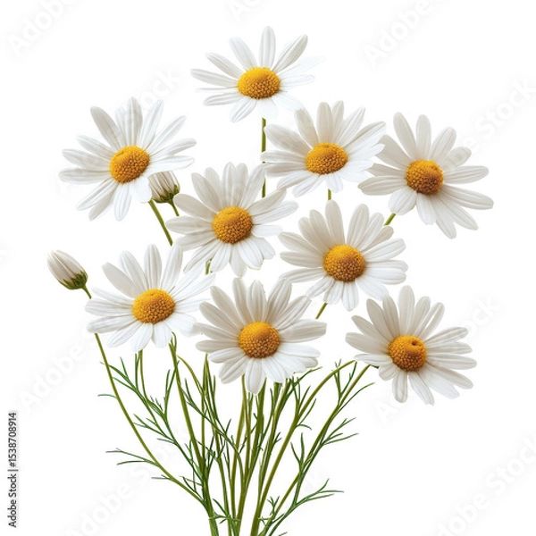 Fototapeta A bouquet of white daisies with yellow centers. The flowers are arranged in a way that they are all facing the same direction, creating a sense of unity and harmony