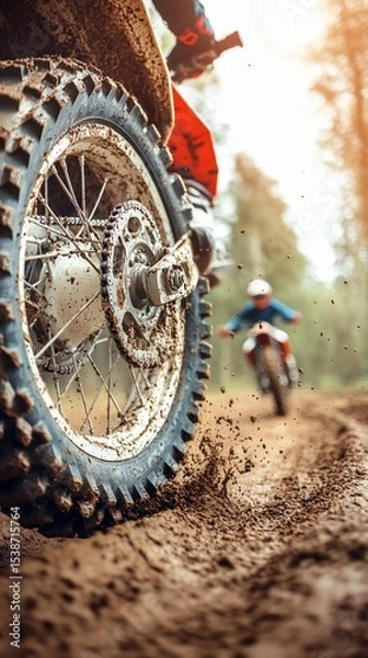 Obraz Dirt bike racing on a muddy trail