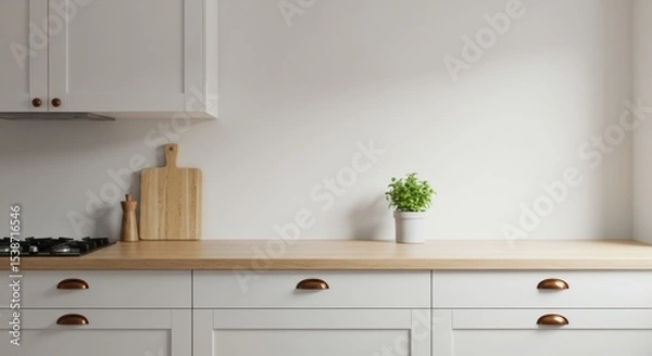 Fototapeta Minimalist Kitchen Counter Scene with Negative Space on the Left