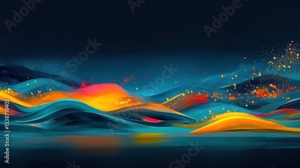 Obraz Dynamic Abstract Ocean Scene with Vivid Blue, Yellow, and Pink Waves