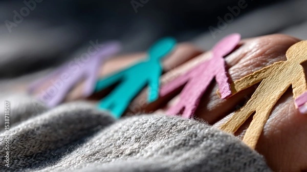 Obraz Diverse paper people figures held together by a hand