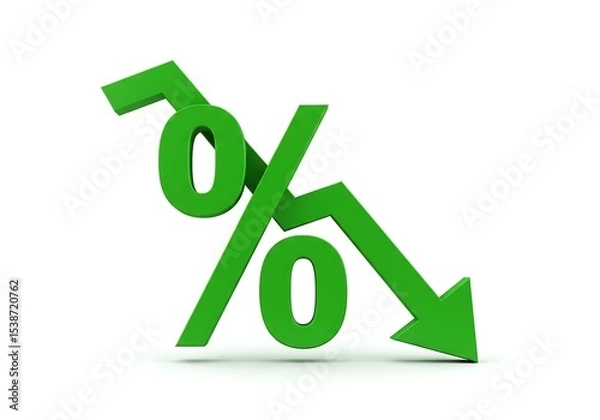 Obraz Green percentage sign with downward arrow